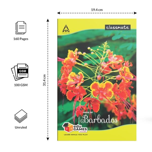 Classmate Long Book - Unruled, 160 Pages, 314 mm x 194 mm - Pack Of 3 - Image 3