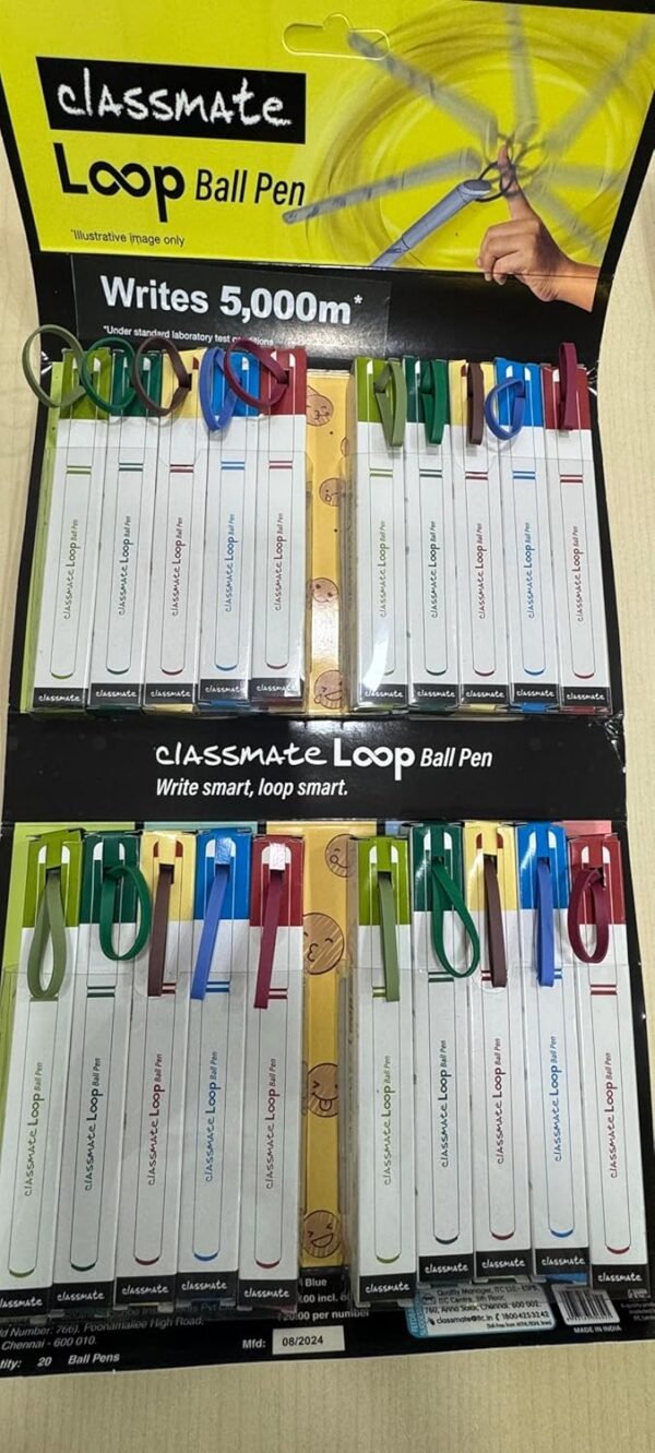 Classmate Loop Ball Pen Pack, 20 Pens, Assorted Colours, Writes 5,000m