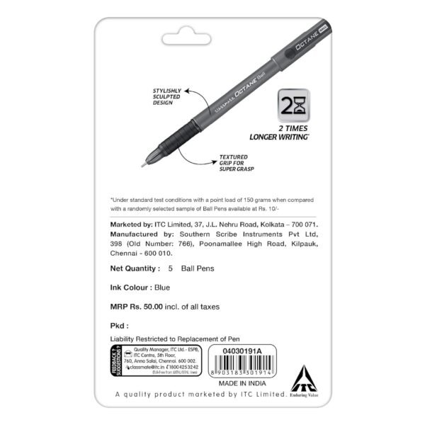 Classmate Octane- Blue Ball Pens (pack Of 10) | Smooth & Fast Writing Ball Pens | Comfortable To Hold & Write| School & Office Stationery| Work From Home Essentials - Image 5