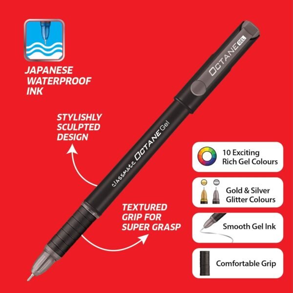Classmate Octane Colour Burst-Multicolour Gel Pens (Pack of 20) | Gold & Silver Glitter Sparkle Pens|10 Colour Ink Shades for Art Lovers and Kids|Fun at Home Essentials - Image 3