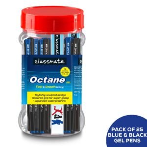Classmate Octane Gel Pen (Blue & Black)- Pack Of 25 + 10 Gel Refills Free & Classmatepulse Notebook - Single Line, 180 Pages, Spiral Binding, 240Mm X 180Mm