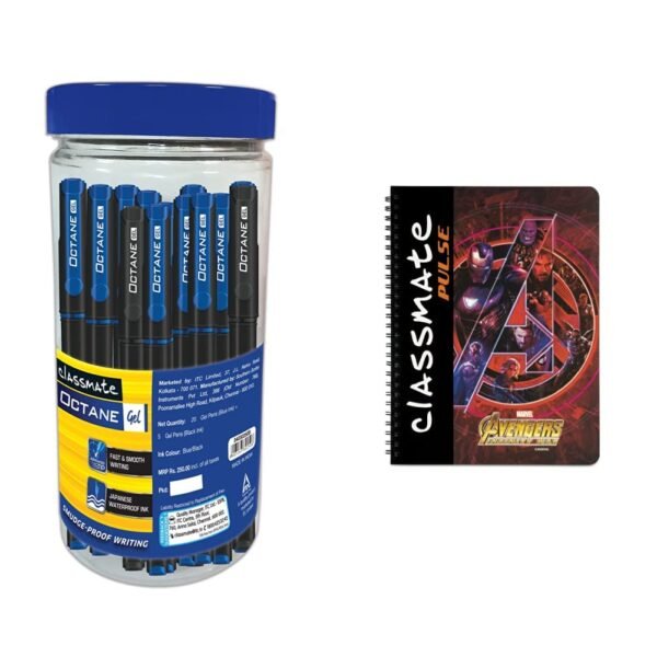 Classmate Octane Gel Pen (Blue & Black)- Pack Of 25 + 10 Gel Refills Free & Classmatepulse Notebook - Single Line, 180 Pages, Spiral Binding, 240Mm X 180Mm - Image 3