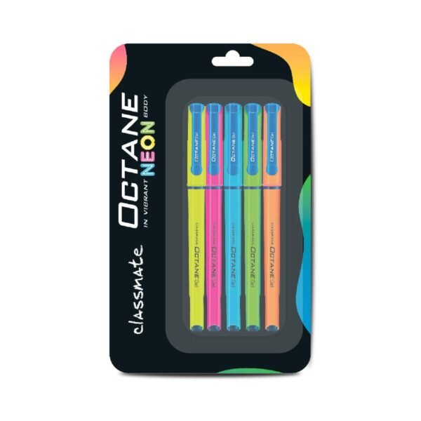 Classmate Octane Gel Pen (Blue)- Neon Series- Pack Of 5 Octane Ball Pen (Blue)- Pack Of 5 - Image 4
