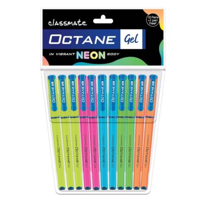 Classmate Octane Gel Pen- Neon Series (Blue)- Pack of 10 Pe…