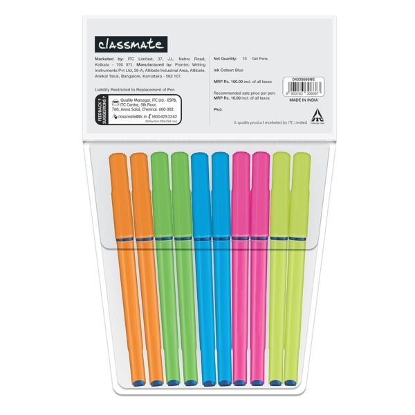 Classmate Octane Neon- Blue Gel Pens (Pack of 10)|Smooth Writing Pens|Water-Proof Ink for Smudge-Free writing|Attractive Neon Body Colours|Preferred by Students for Exam & Class Notes - Image 5