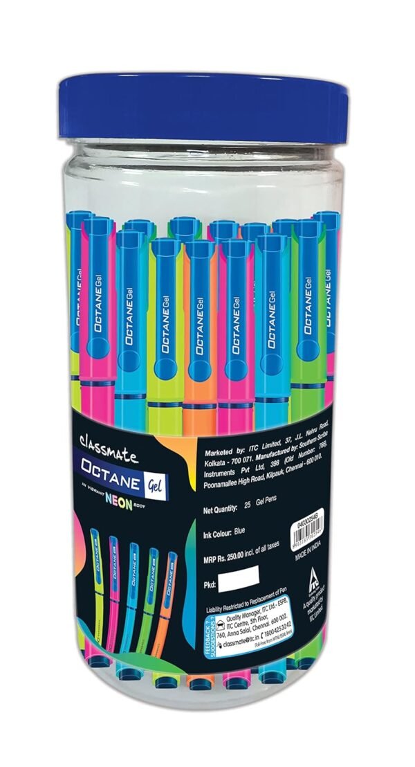 Classmate Octane Neon Gel 25s Jar- 25 Blue Gel Pens Pulse Single Line 5 Subject Notebook - 267mm x 203mm, 60GSM, 250 Pages - Image 5