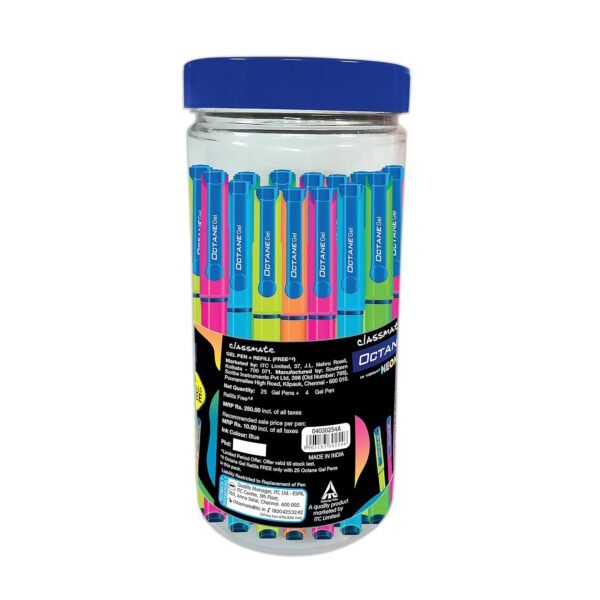 Classmate Octane Neon Gel 25s Jar- 25 Blue Gel Pens| Smooth Writing Pens| Water-proof Ink For Smudge-free Writing| Preferred By Students For Exam & Class Notes| Study At Home Essentials - Image 3