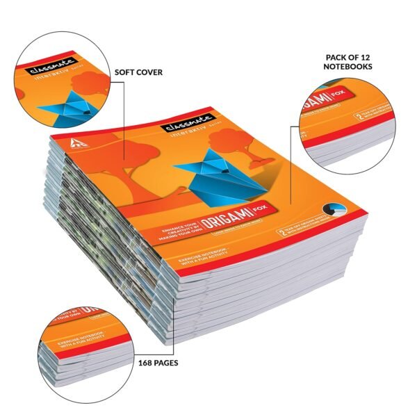 Classmate Origami Notebooks - Single Line, 168 Pages, 240 mm x 180 mm - Pack Of 12 - Image 8