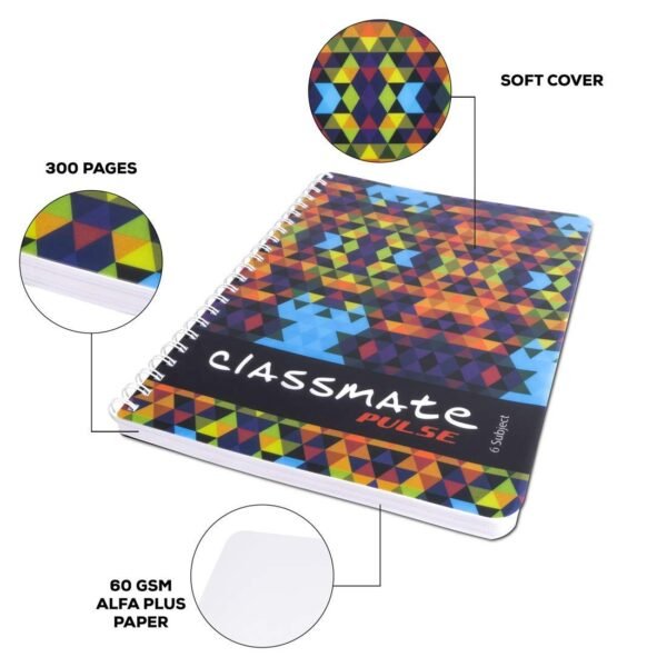 Classmate Pulse 6 Spiral Notebook - 297 mm x 210 mm, Soft Cover, 300 Pages, Unruled - Image 6