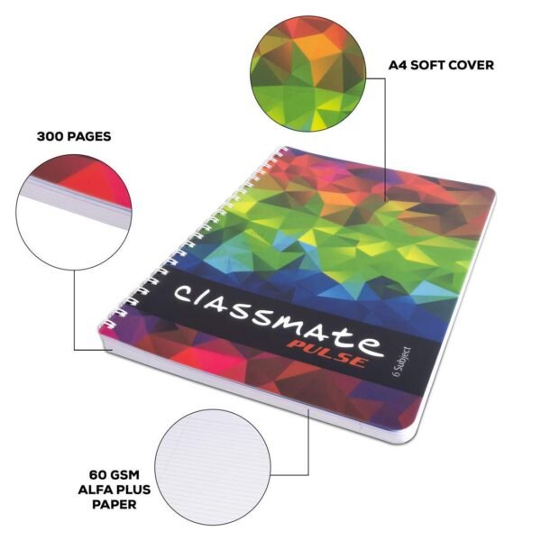 Classmate Pulse 6 Subject A4 Register Single Line 300 Pages Spiral Bound Notebook 297 x 210 - Image 2