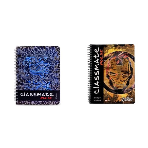 Classmate Pulse 6 Subject Notebook - Unruled, 300 Pages, Spiral Binding, 240Mm*180Mm Soft Cover 5 Subject Spiral Binding Notebook, Single Line, 250 Pages