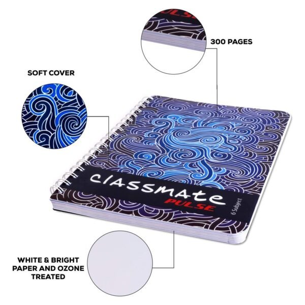 Classmate Pulse 6 Subject Notebook - Unruled, 300 Pages, Spiral Binding, 240mm*180mm (Pack of 2) - Image 4