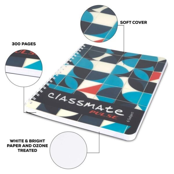 Classmate Pulse 6 Subject Notebook - Unruled, 300 Pages, Spiral Binding, 267mm*203mm - Image 6
