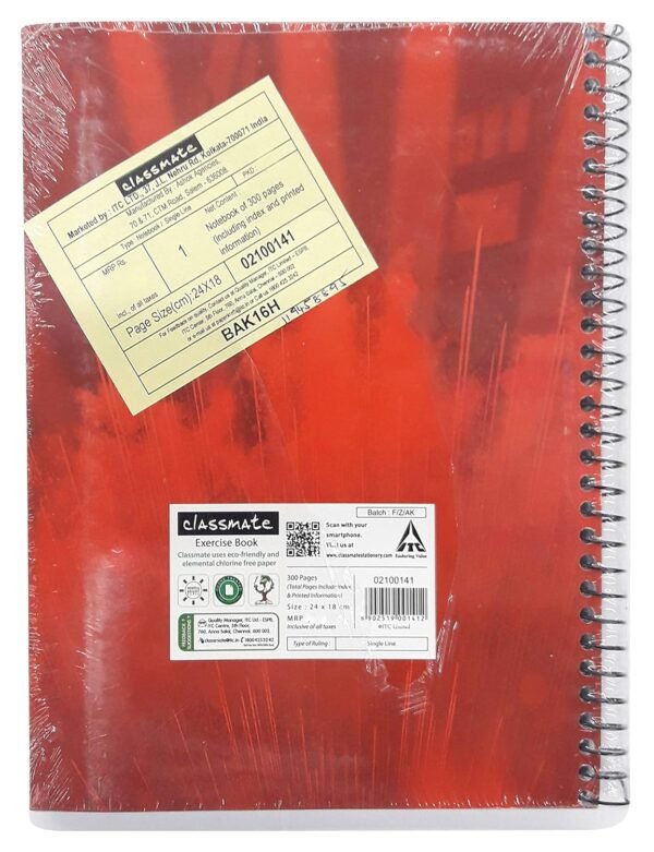 Classmate Pulse| 6 Subject Spiral Interchangable Cover Notebook | 240 mm x 180 mm | Single Line | 300 Pages | Pack of 1 - Image 2