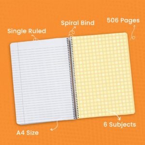 Alternative view of Classmate Pulse 6 Subject Spiral Notebook - Pack of 1 | Single Line | 500 Pages | A4-29.7cm x 21.0cm | Attractive Cover Designs | Soft Cover | Ideal for College Students and Professionals