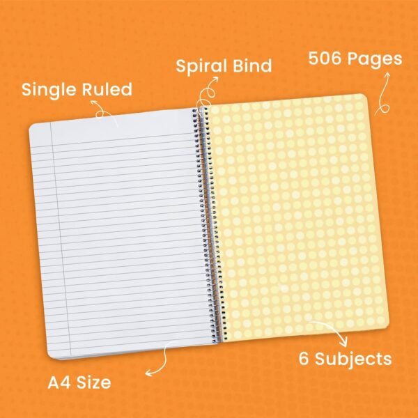 Classmate Pulse 6 Subject Spiral Notebook - Pack of 1 | Single Line | 500 Pages | A4-29.7cm x 21.0cm | Attractive Cover Designs | Soft Cover | Ideal for College Students and Professionals - Image 2