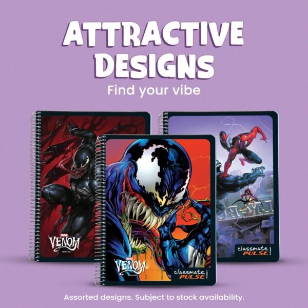 Classmate Pulse 6 Subject Spiral Notebook - Pack of 1 | Unruled | 300 Pages | 29.7cm x 21cm | Venom Designs | Soft Cover | Notebooks for College Students