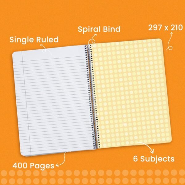 Classmate Pulse 6 Subject Spiral Notebook - Pack of 2 | Single Line | 400 Pages | A4-29.7cm x 21.0cm | Attractive Cover Designs | Soft Cover | Notebooks for College Students - Image 3