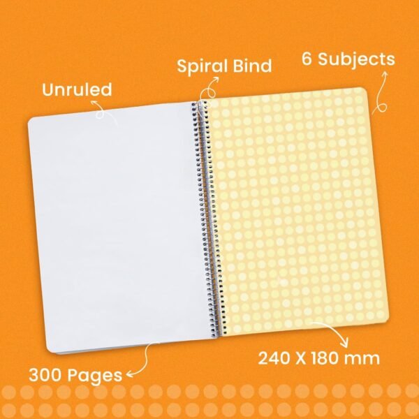 Classmate Pulse 6 Subject Spiral Notebook - Pack of 3 | Unruled | 300 Pages | 24.0cm x 18.0cm | Attractive Cover Designs | Soft Cover | Notebooks for College Students - Image 4