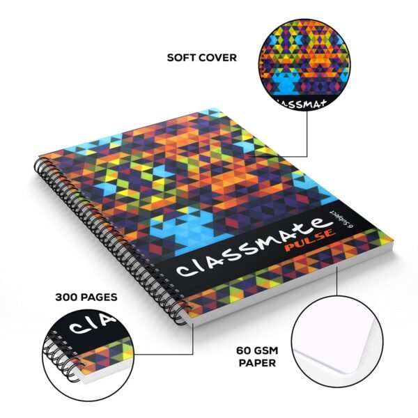 Classmate Pulse Notebook- 297 X 210, 300 pages, Unruled, Wiro binding, Pack of 3, Multicolor (2105012) - Image 6