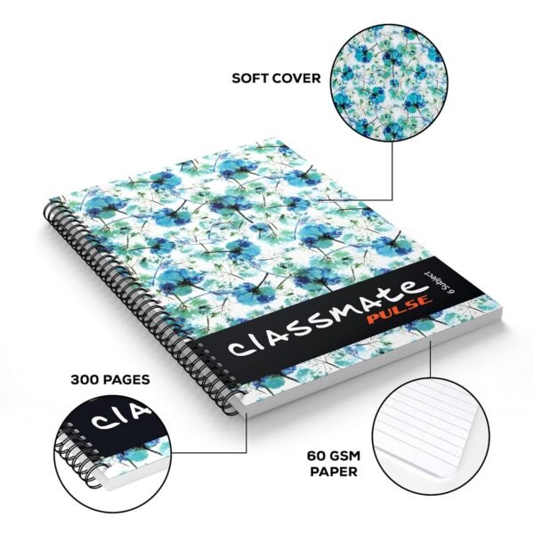 Classmate Pulse Notebook - 300 Pages | Single Line | 26.7cm x 20.3cm | Wiro Binding | Multicolor | Pack of 3 Notebooks | Ruled Notebook for Students - Image 6