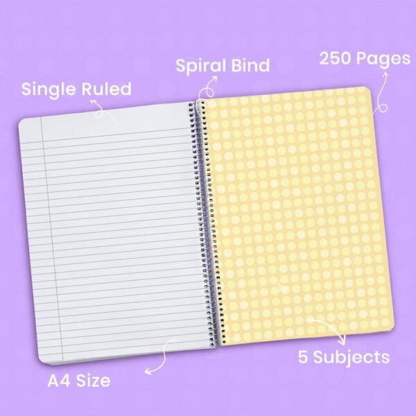 Classmate Pulse Single Line 5-Subject Notebook - 297mm x 210mm, 60 GSM, 250 Pages(Color and design may vary) - Image 3