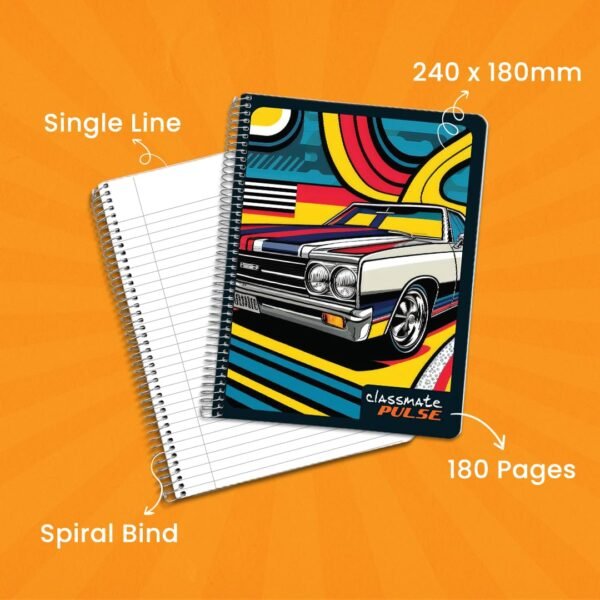 Classmate Pulse Single Subject Spiral Notebook - Pack of 4 | Single Line | 180 Pages | 24.0cm x 18.0cm | Attractive Cover Designs | Soft Cover | Notebooks for College Students - Image 6