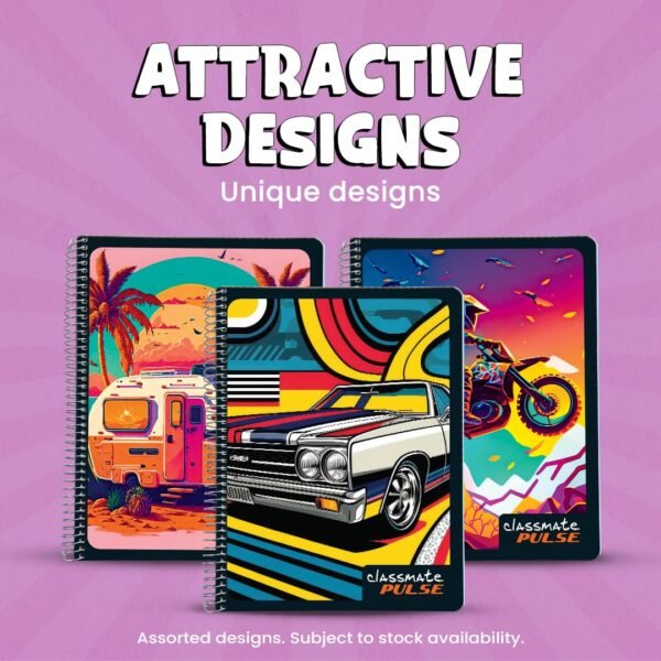 Classmate Pulse Single Subject Spiral Notebook - Pack of 4 | Unruled | 200 Pages | 24.0cm x 18.0cm | Attractive Cover Designs | Soft Cover |Notebooks for College Students - Image 2