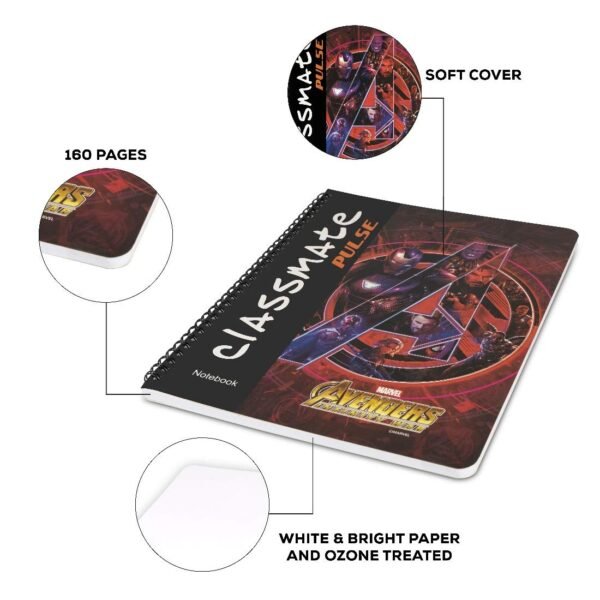 Classmate Pulse Spiral Notebook - 203 mm x 267 mm, Soft Cover, 160 Pages, Unruled - Image 3