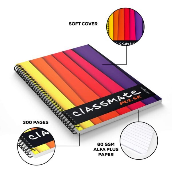 Classmate Pulse Spiral Notebook - Single line, 300 Pages, Wiro, 240mm x 180 mm - Image 6