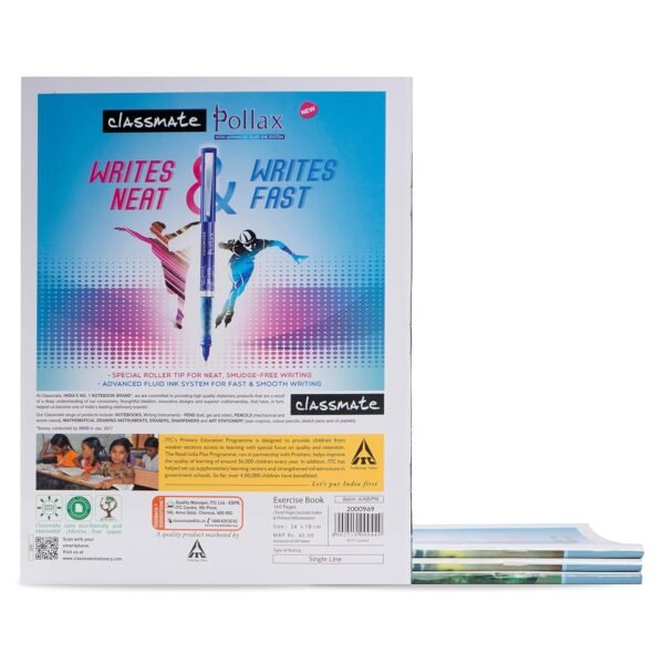 Classmate Short Size Notebook - 140 Pages | Single Line | 24.0cm x 18.0cm | Pack of 4 Notebooks | Short Size Ruled Notebook for School Students - Image 5