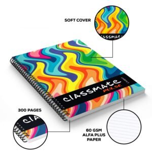 Classmate Soft Cover 6 Subject Spiral Binding Notebook, Unruled, 300 Pages (Pack of 2)