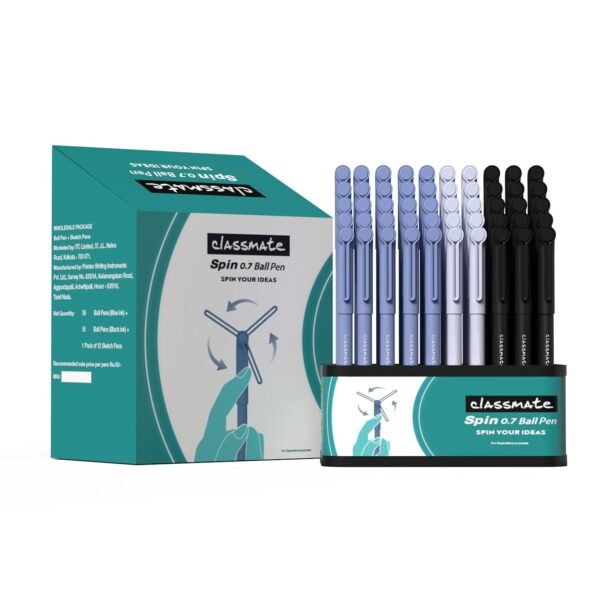 Classmate Spin Ball Pen- Blue (Pack of 50)|Attractive Pastel Shades for Boys & Girls|Smooth Writing Ball Pen|Fidgeting Clip Design Functionality|Long Tip for Comfortable Writing - Image 4