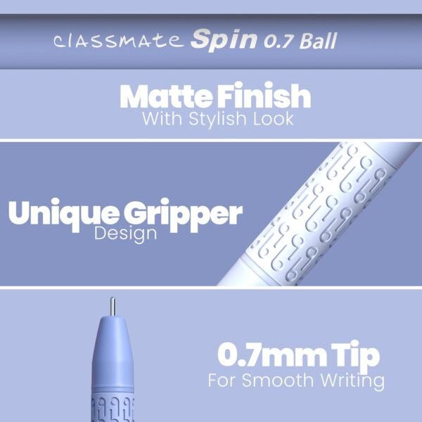 Classmate Spin Ball Pen- Blue (Pack of 50)|Attractive Pastel Shades for Boys & Girls|Smooth Writing Ball Pen|Fidgeting Clip Design Functionality|Long Tip for Comfortable Writing - Image 5