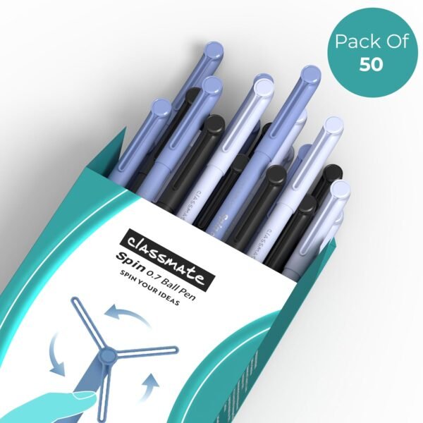 Classmate Spin Ball Pen- Blue (Pack of 50)|Attractive Pastel Shades for Boys & Girls|Smooth Writing Ball Pen|Fidgeting Clip Design Functionality|Long Tip for Comfortable Writing - Image 6