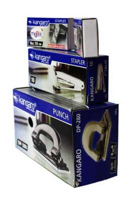 KANGARO Set of 1 Stapler, 2 pin Box, 1 Paper Punch