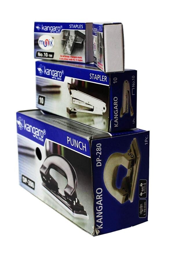 KANGARO Set of 1 Stapler, 2 pin Box, 1 Paper Punch