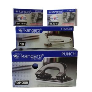 Kangaro Desk Essentials Combo Multipurpose Gift Pack | Includes 1 x No 10 Stapler, 2 x No 10 1M Staples & 1 x DP 280 Paper Punch | Ideal Combo for Office & Gifting | Pack of 1
