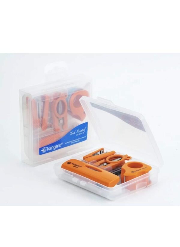 Kangaro Desk Essentials DE-Mini 10 Combo Pack | Stationery Gift Set | Mini Stapler, Staples, Scissors, Tape Dispenser & Paper Punch | Office Combo Set | Orange, Pack of 1 | Color May Vary - Image 2