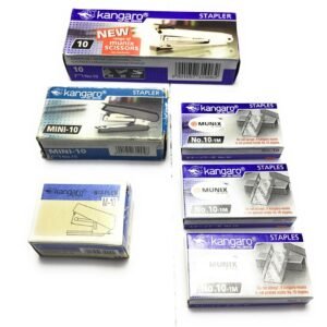 Kangaro Desk Essentials Stapler, Staple Pins Combo |Pack of 1 No. 10, Mini 10, M-10 Stapler & 3 x No. 10 Staples Box | Perfect for Home, School & Office