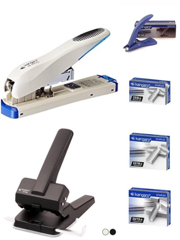 Kangaro Office Combo DS-23S13QL Heavy Duty Stapler With Different sizes staple pins And DP-800 Paper Punch