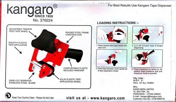 Kangaro - Original Heavy Duty - Tape Dispenser - 3 inch/75 mm with Stainless Steel Blade - Image 3