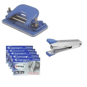Kangaro Paper Punching Machine Support A4 Size Paper Punching Machine Small with Stapler + Stapler Pin Office and Home Use | Color May Vary