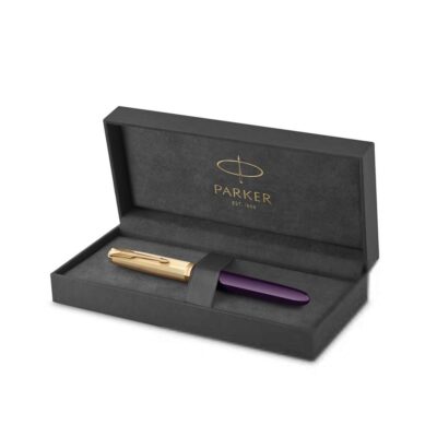 PARKER 51 Deluxe Plum with Gold Trim Fountain Pen – 18KT Go…