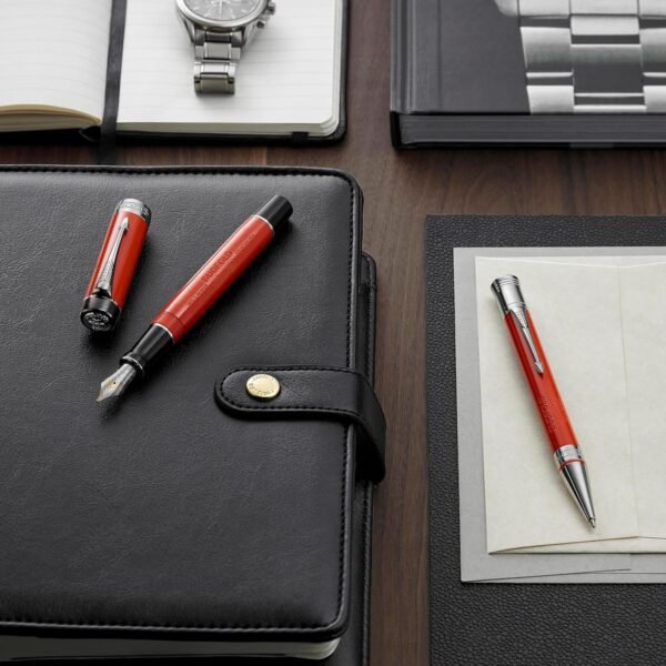 PARKER Duofold Centennial Fountain Pen, Classic Big Red Vintage, Medium Solid Gold Nib, Black Ink and Convertor