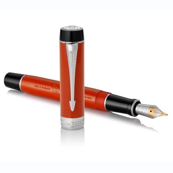 PARKER Duofold Centennial Fountain Pen, Classic Big Red Vintage, Medium Solid Gold Nib, Black Ink and Convertor - Image 4