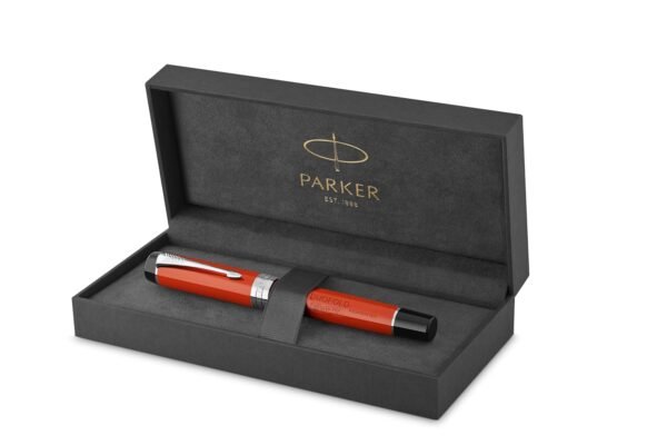 PARKER Duofold Centennial Fountain Pen, Classic Big Red Vintage, Medium Solid Gold Nib, Black Ink and Convertor - Image 7