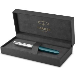 Alternative view of Parker 51 Fountain Pen | Teal Blue Barrel with Chrome Trim | Fine Nib with Black Ink Cartridge | Gift Box