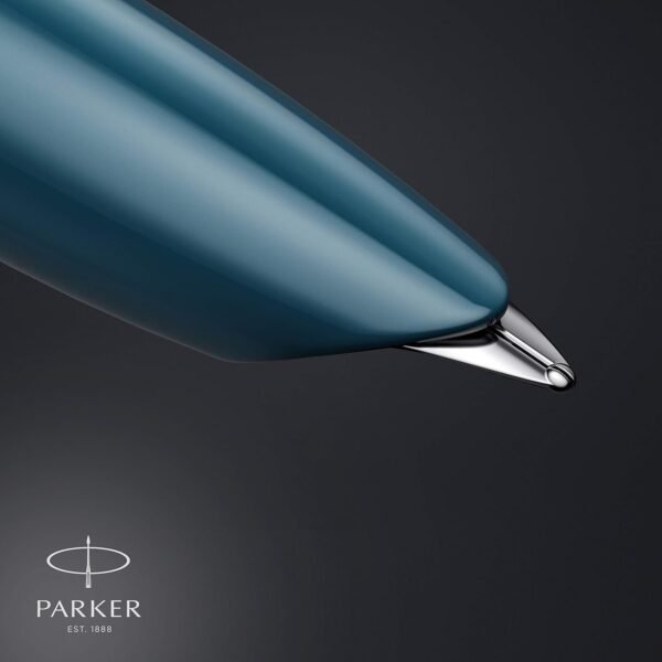 Parker 51 Fountain Pen | Teal Blue Barrel with Chrome Trim | Fine Nib with Black Ink Cartridge | Gift Box - Image 5