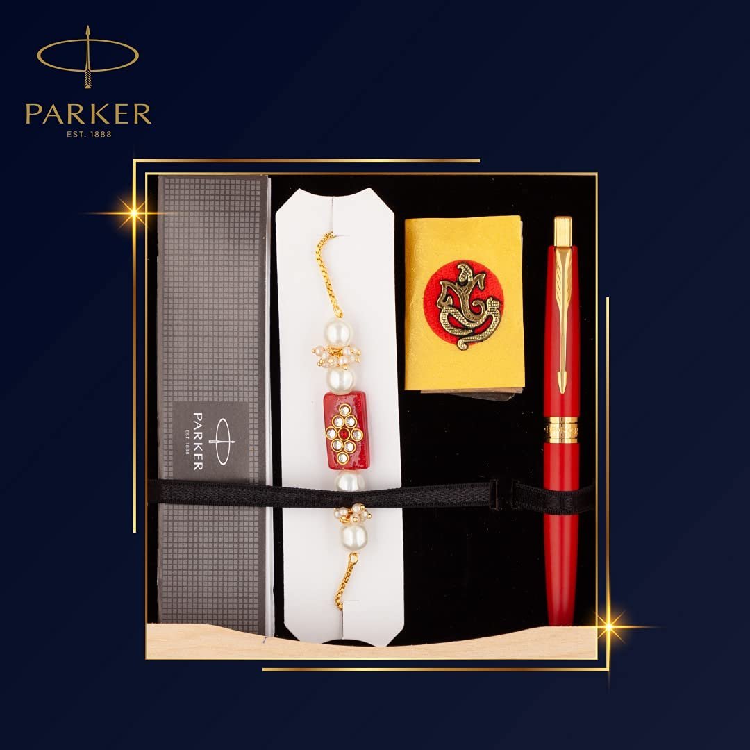 Parker Aster, Matte Red Gold Trim Ball Pen, Rakhi Combo, 3 Piece Set, Blue Ink, Best Choice for Rakhi Gift, Suitable for Office Professionals, College Students - Image 3